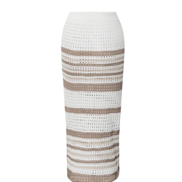 Micas Women's XL Stripe Openwork Knit Crop Tank Top Slit Midi Skirt Summer Set - Picture 5 of 7